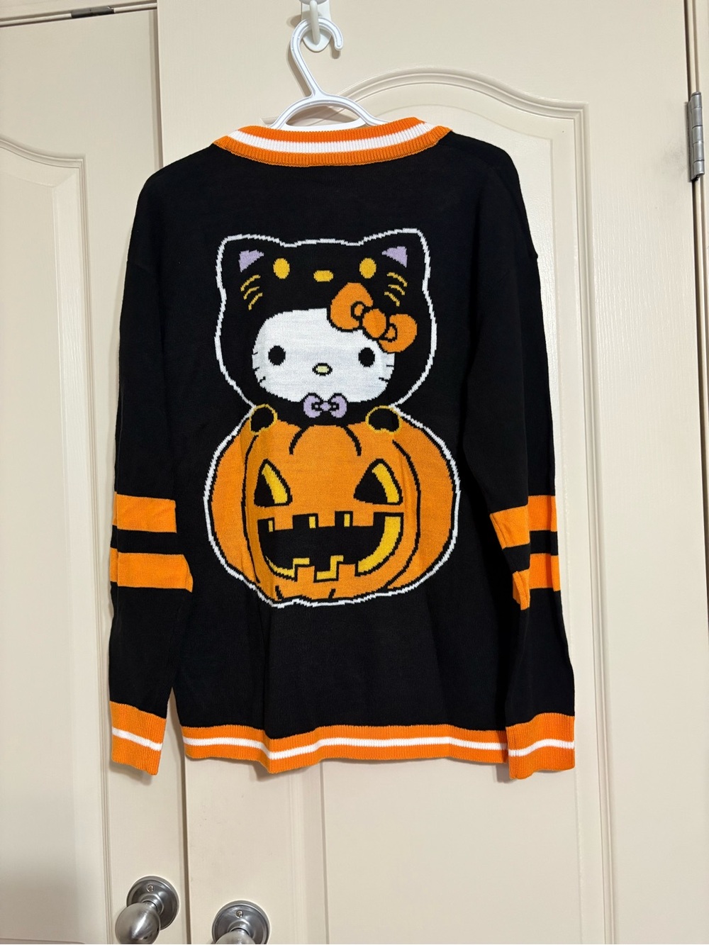 Hello Kitty Halloween themed Black and Orange Varsity Cardigan - Picture 2 of 5